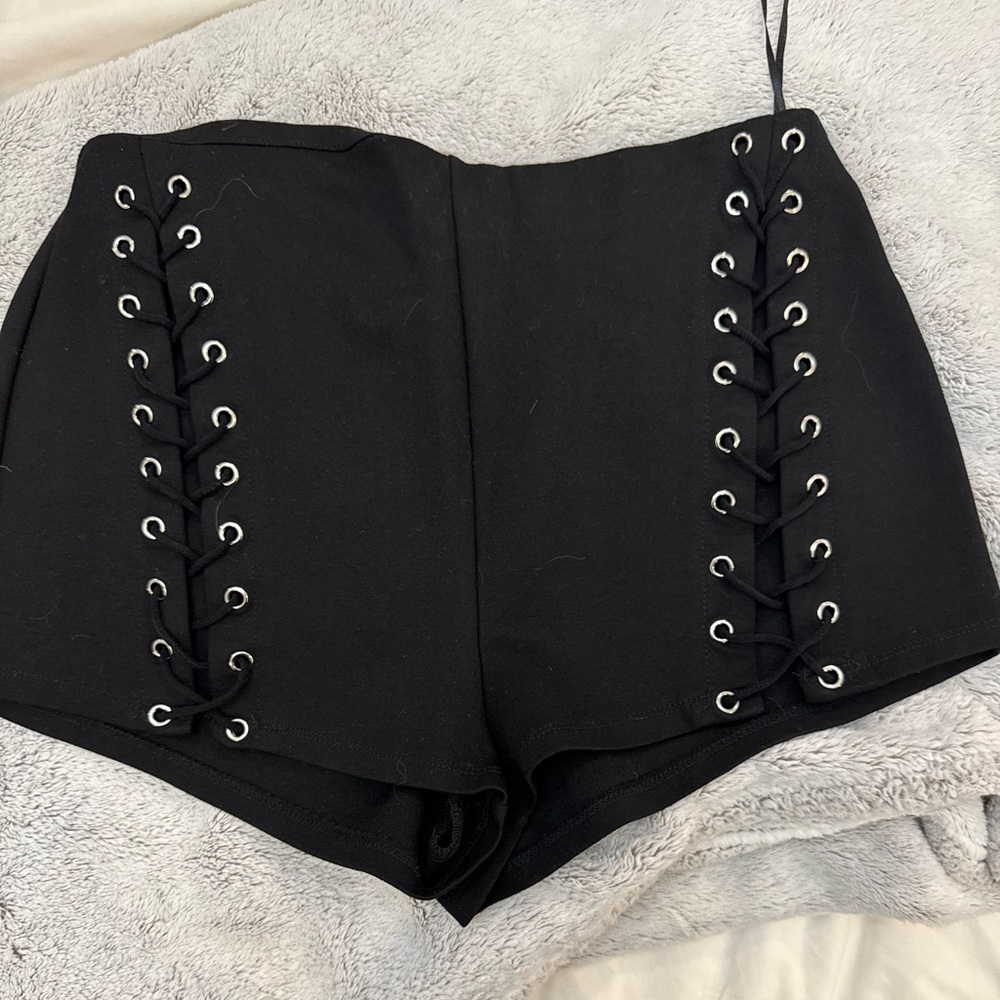by the way. Black Lace-Up High Waist Shorts